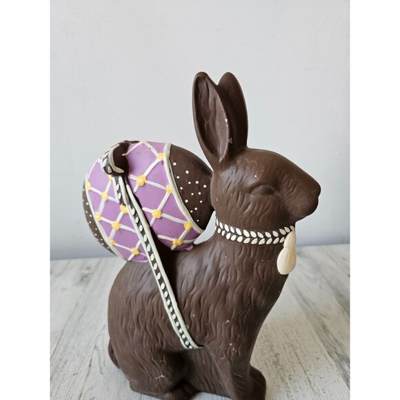 Vintage ceramic faux chocolate bunny fake egg rabbit Easter decor unique - Picture 2 of 10